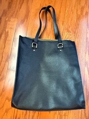 a new day Black Pebbled Laptop Tote with Gold Trim